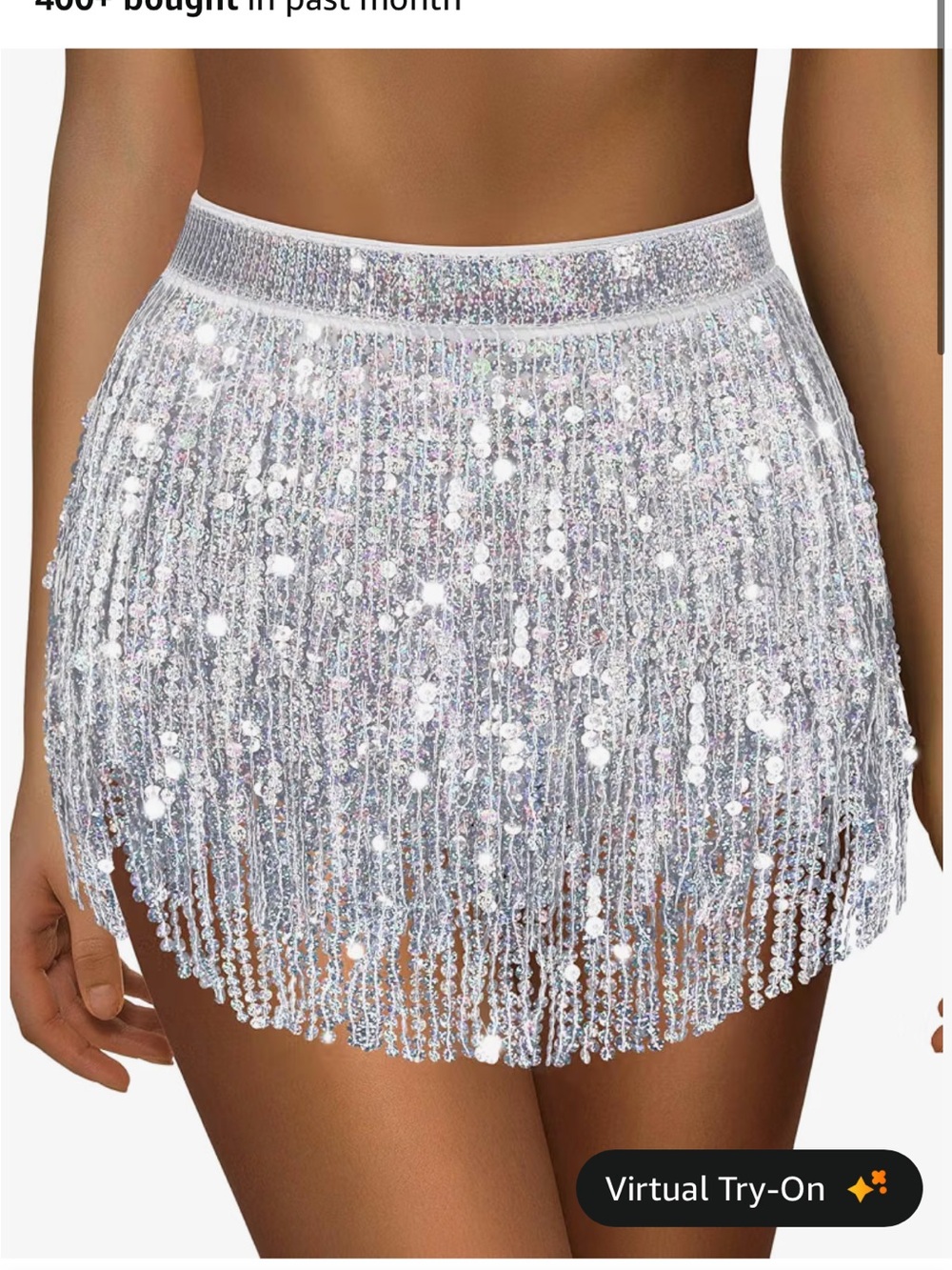 Sequin Fringe Mini Skirt - Silver
